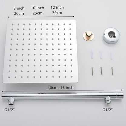 Modern black ultrathin rainfall shower head set with hose for bathroom