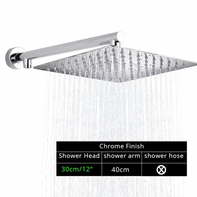 Modern black ultrathin rainfall shower head set with hose for bathroom