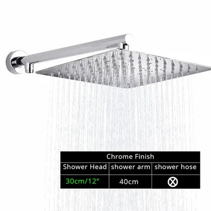 Modern black ultrathin rainfall shower head set with hose for bathroom