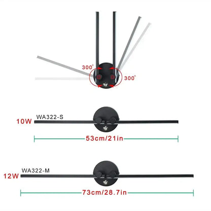 Modern black v-shaped double arm adjustable wall light for bedroom