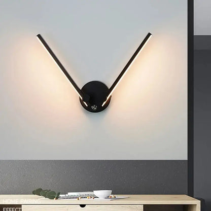 Modern black v-shaped double arm adjustable wall light for bedroom