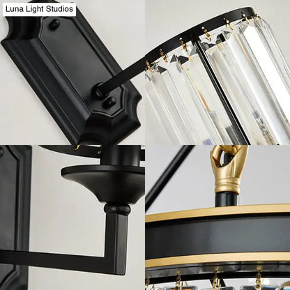 Modern black wall lamp with clear crystal prism for corridor