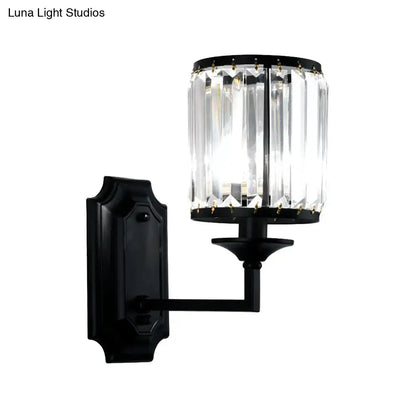 Modern black wall lamp with clear crystal prism for corridor
