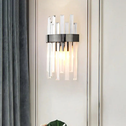 Modern black wall lamp with icicle crystals for dining room