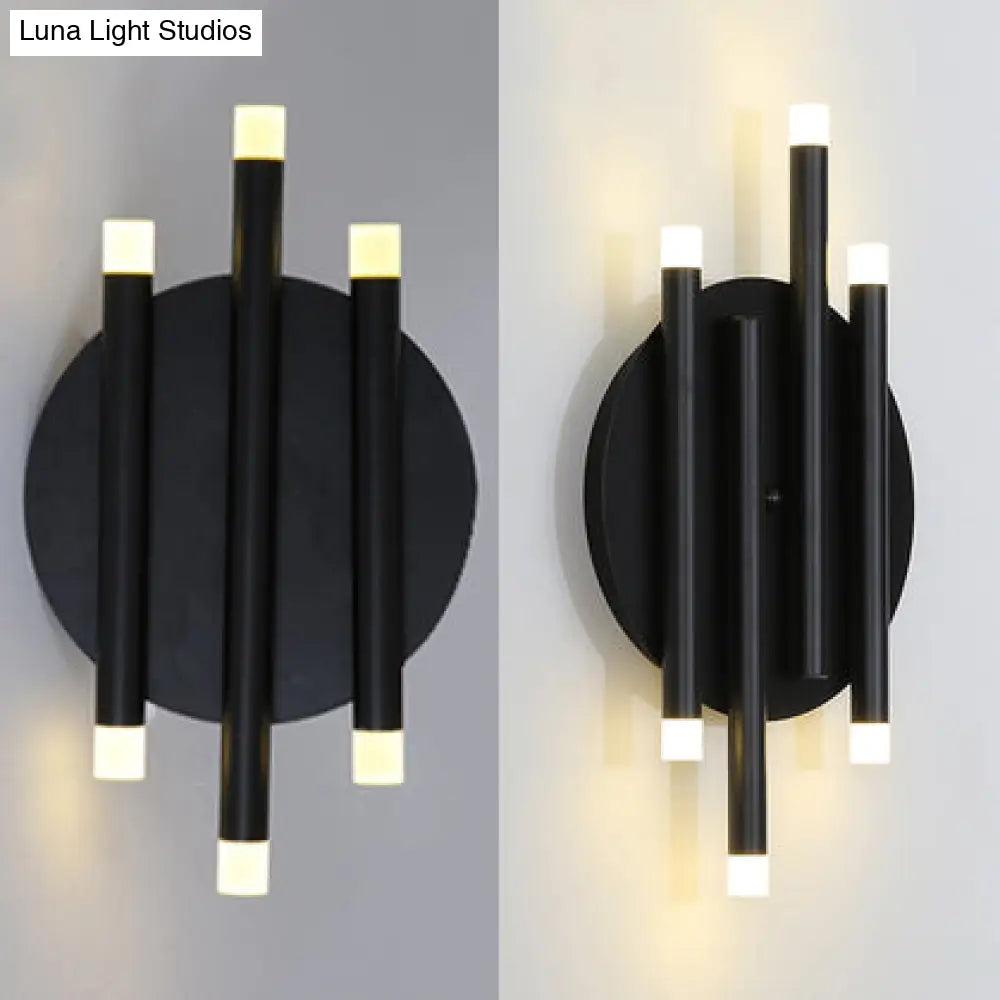 DecorBites™ Modern Black Wall Light with Round Backplate - 6-Light Metal Wall Lamp for Hallway and Bedside