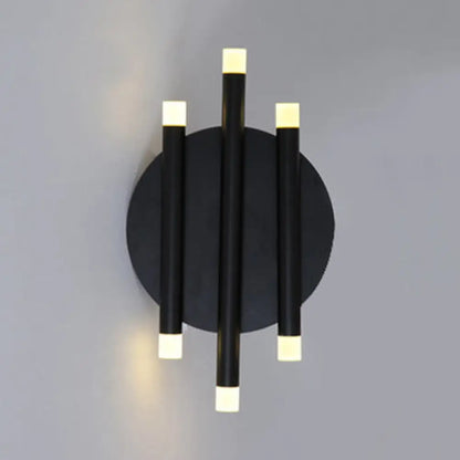 DecorBites™ Modern Black Wall Light with Round Backplate - 6-Light Metal Wall Lamp for Hallway and Bedside