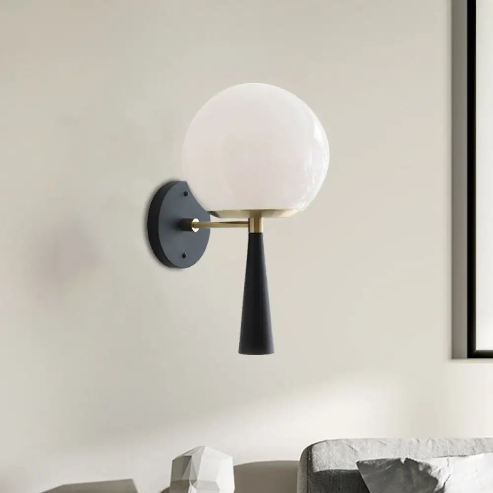 DecorBites™ Modern Black Wall Mounted Bedroom Lamp with White Glass Globe Fixture - 1 Bulb