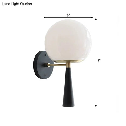 DecorBites™ Modern Black Wall Mounted Bedroom Lamp with White Glass Globe Fixture - 1 Bulb