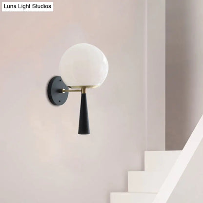 DecorBites™ Modern Black Wall Mounted Bedroom Lamp with White Glass Globe Fixture - 1 Bulb