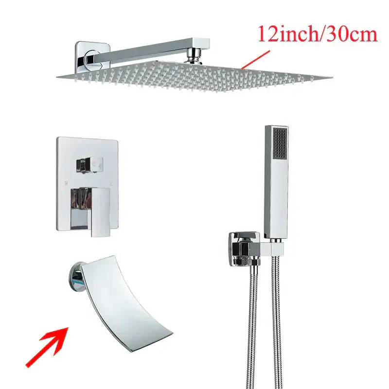 Modern black wall mounted shower system bathroom rainwater faucet