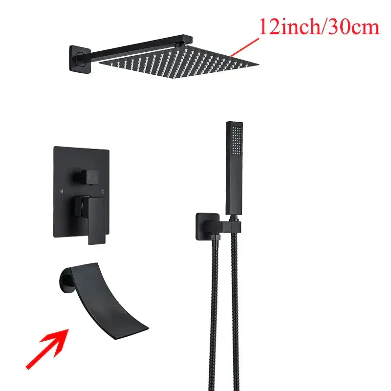 Modern black wall mounted shower system bathroom rainwater faucet