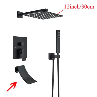 Modern black wall mounted shower system bathroom rainwater faucet