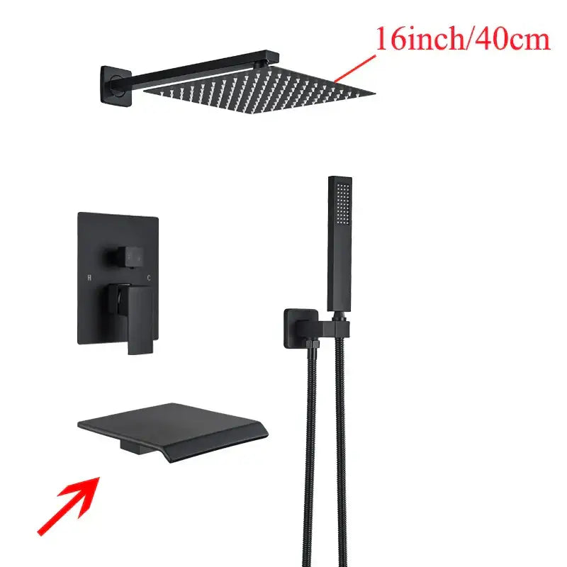 Modern black wall mounted shower system bathroom rainwater faucet