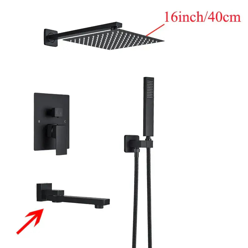 Modern black wall mounted shower system bathroom rainwater faucet
