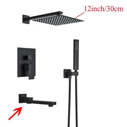 Modern black wall mounted shower system bathroom rainwater faucet