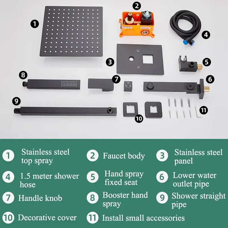 Modern black wall mounted shower system bathroom rainwater faucet
