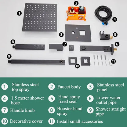 Modern black wall mounted shower system bathroom rainwater faucet