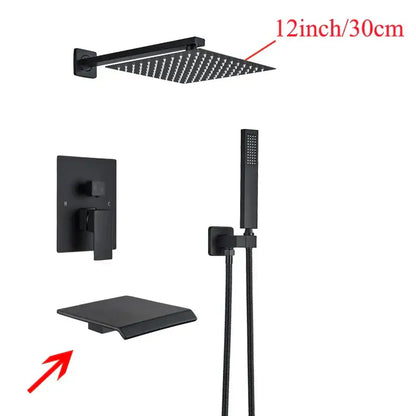 Modern black wall mounted shower system bathroom rainwater faucet