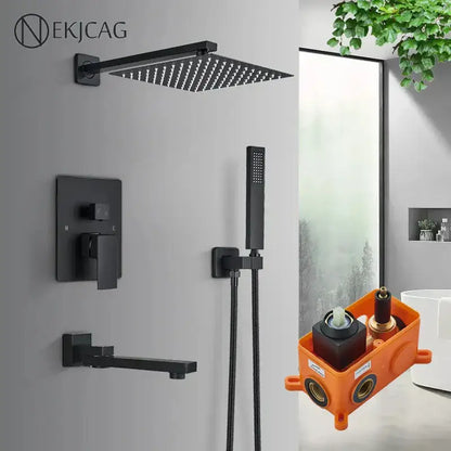 Modern black wall mounted shower system bathroom rainwater faucet