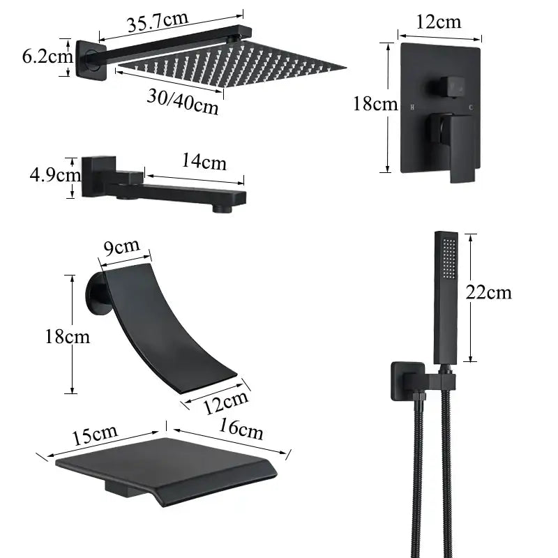 Modern black wall mounted shower system bathroom rainwater faucet