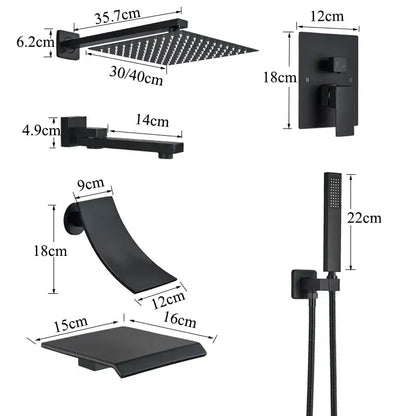 Modern black wall mounted shower system bathroom rainwater faucet