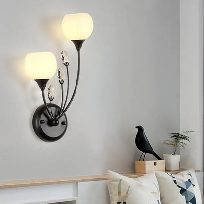 Modern black wall sconce light with frosted glass – living room lamp