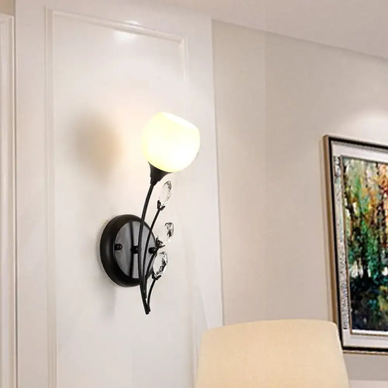 Modern black wall sconce light with frosted glass – living room lamp