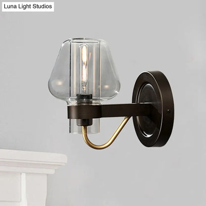 DecorBites™ Modern Black Wall Sconce with Clear Glass Mushroom Shade - 1 Light Bedroom Lighting Fixture