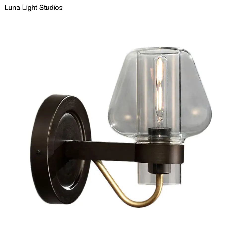 DecorBites™ Modern Black Wall Sconce with Clear Glass Mushroom Shade - 1 Light Bedroom Lighting Fixture