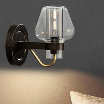 DecorBites™ Modern Black Wall Sconce with Clear Glass Mushroom Shade - 1 Light Bedroom Lighting Fixture