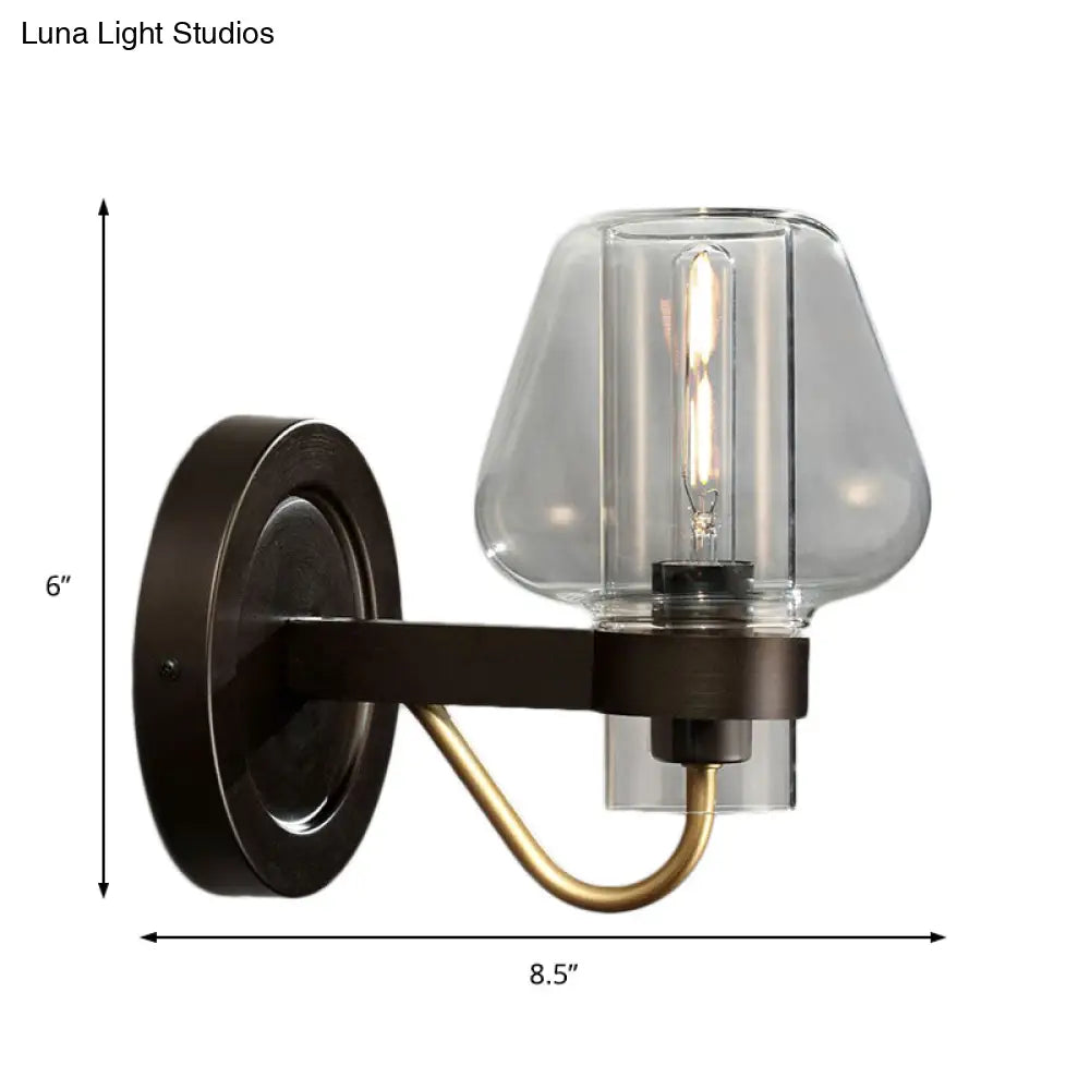 DecorBites™ Modern Black Wall Sconce with Clear Glass Mushroom Shade - 1 Light Bedroom Lighting Fixture