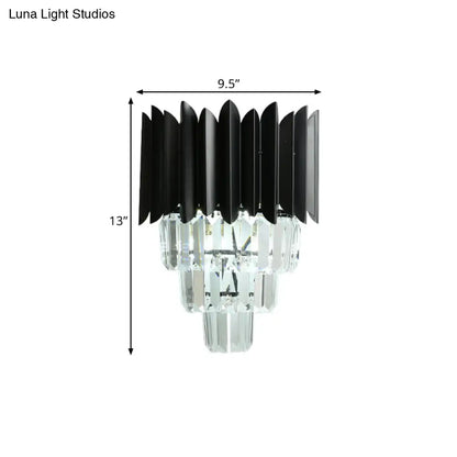 DecorBites™ Modern Black Wall Sconce with Tapered Bulbs, Clear Crystal Prisms - Flush Mount