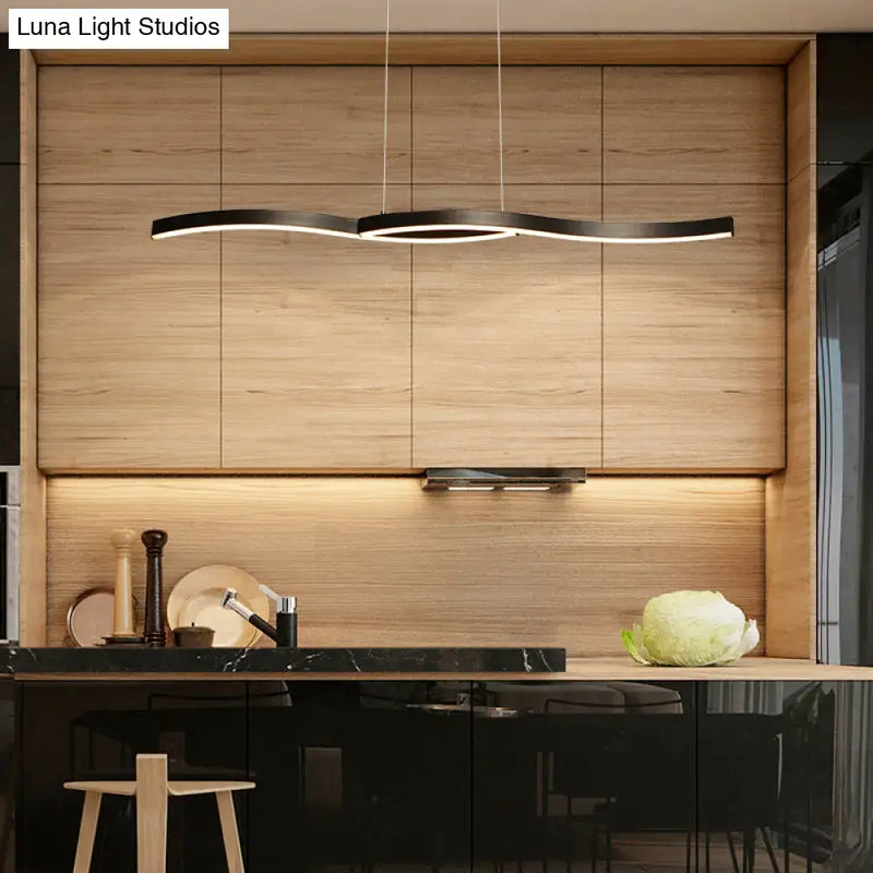 Modern black wave led hanging light fixture kitchen pendant