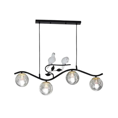 Modern black wavy branch 4-light dining room hanging lamp bird deco