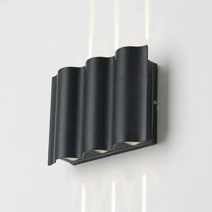 Modern black wavy metal shade wall light – patio warm white light