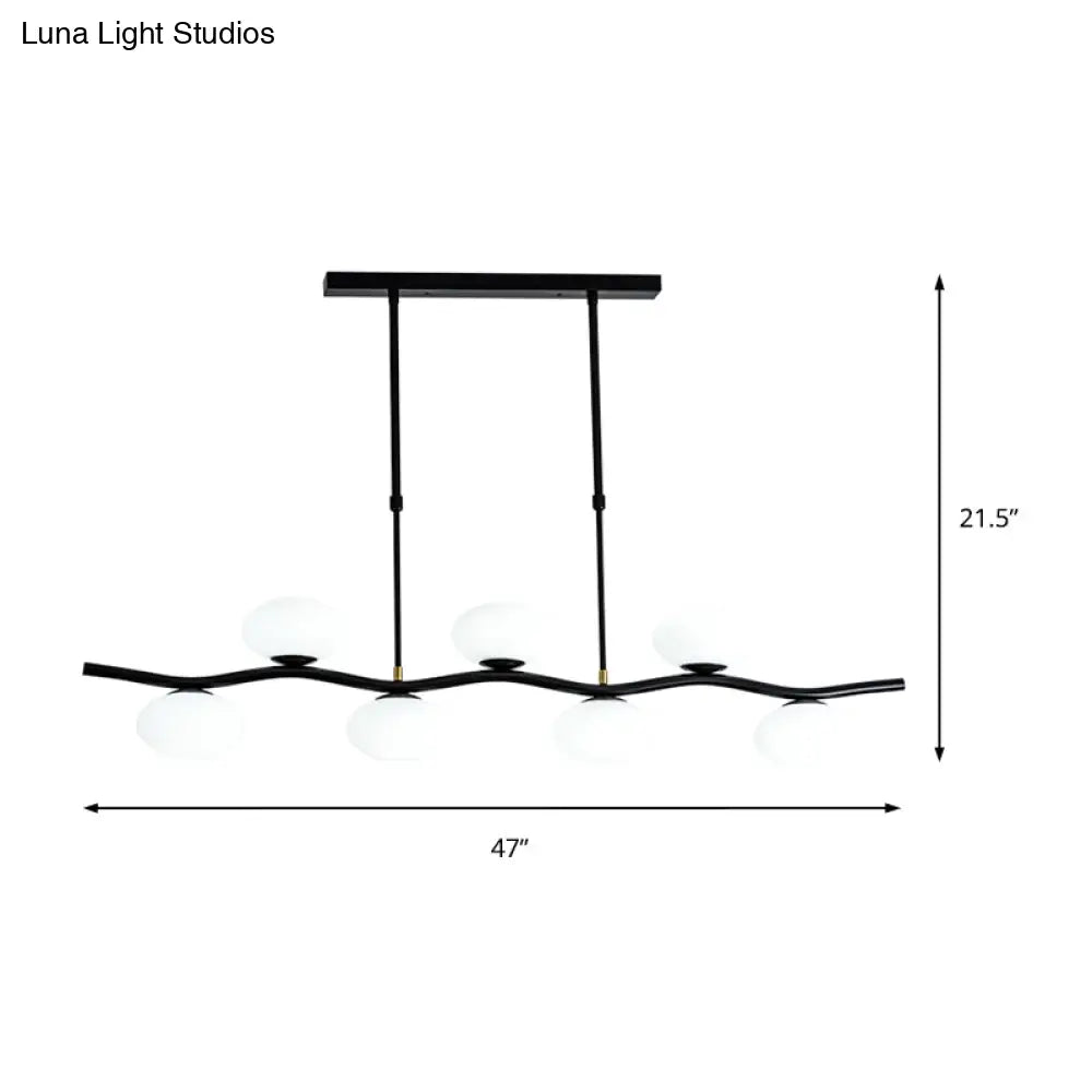 DecorBites™ Modern Black Wavy Pendant Light - 7-Light White Glass Ceiling Island Lamp with Extendable Rods
