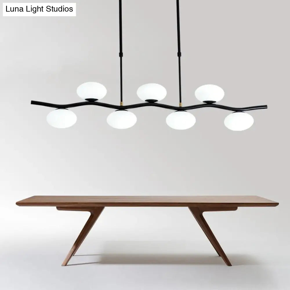 DecorBites™ Modern Black Wavy Pendant Light - 7-Light White Glass Ceiling Island Lamp with Extendable Rods