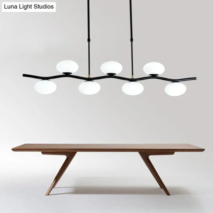 DecorBites™ Modern Black Wavy Pendant Light - 7-Light White Glass Ceiling Island Lamp with Extendable Rods