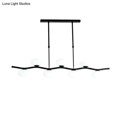 DecorBites™ Modern Black Wavy Pendant Light - 7-Light White Glass Ceiling Island Lamp with Extendable Rods
