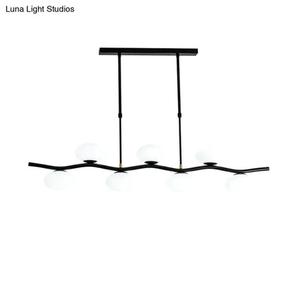 Modern black wavy pendant light – dining room glass globe chandelier