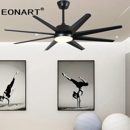 Modern black & white 8-blade ceiling fan with remote control bedroom