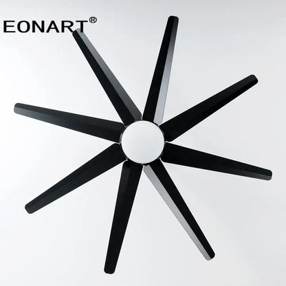 Modern black & white 8-blade ceiling fan with remote control bedroom
