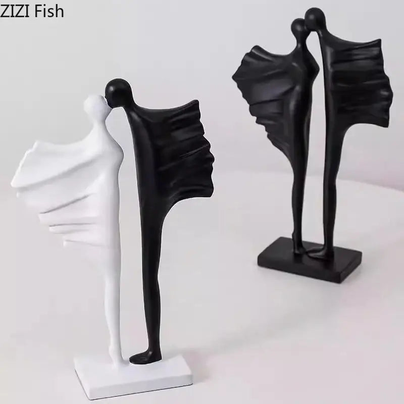 Modern black & white abstract lovers resin sculpture living room decor