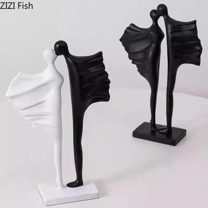 Modern black & white abstract lovers resin sculpture living room decor