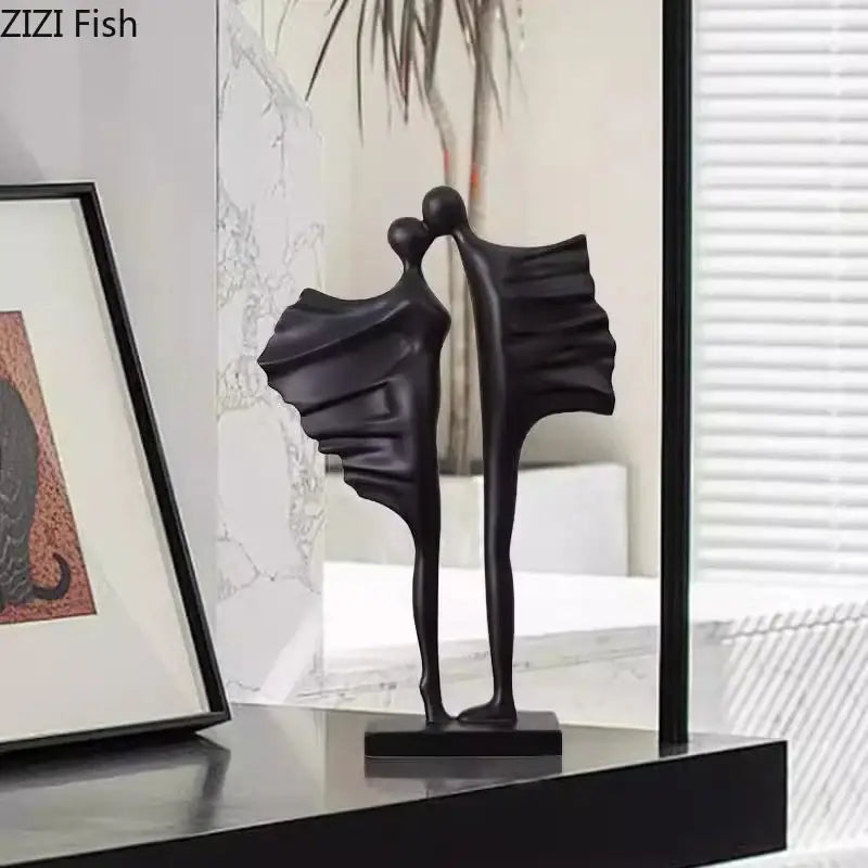 Modern black & white abstract lovers resin sculpture living room decor