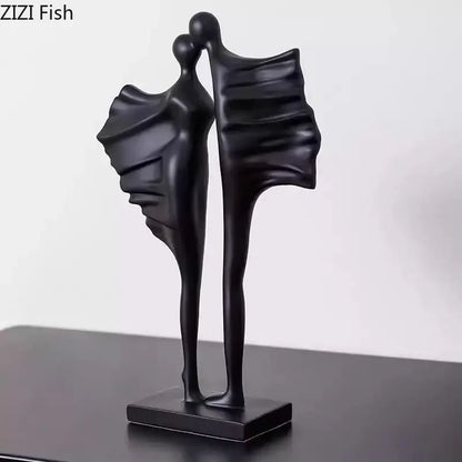 Modern black & white abstract lovers resin sculpture living room decor