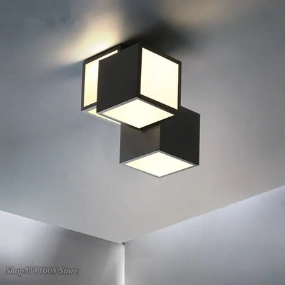 Modern black & white acrylic led ceiling light bedroom cube design