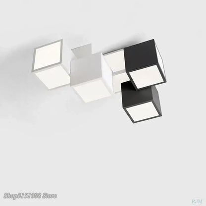 Modern black & white acrylic led ceiling light bedroom cube design
