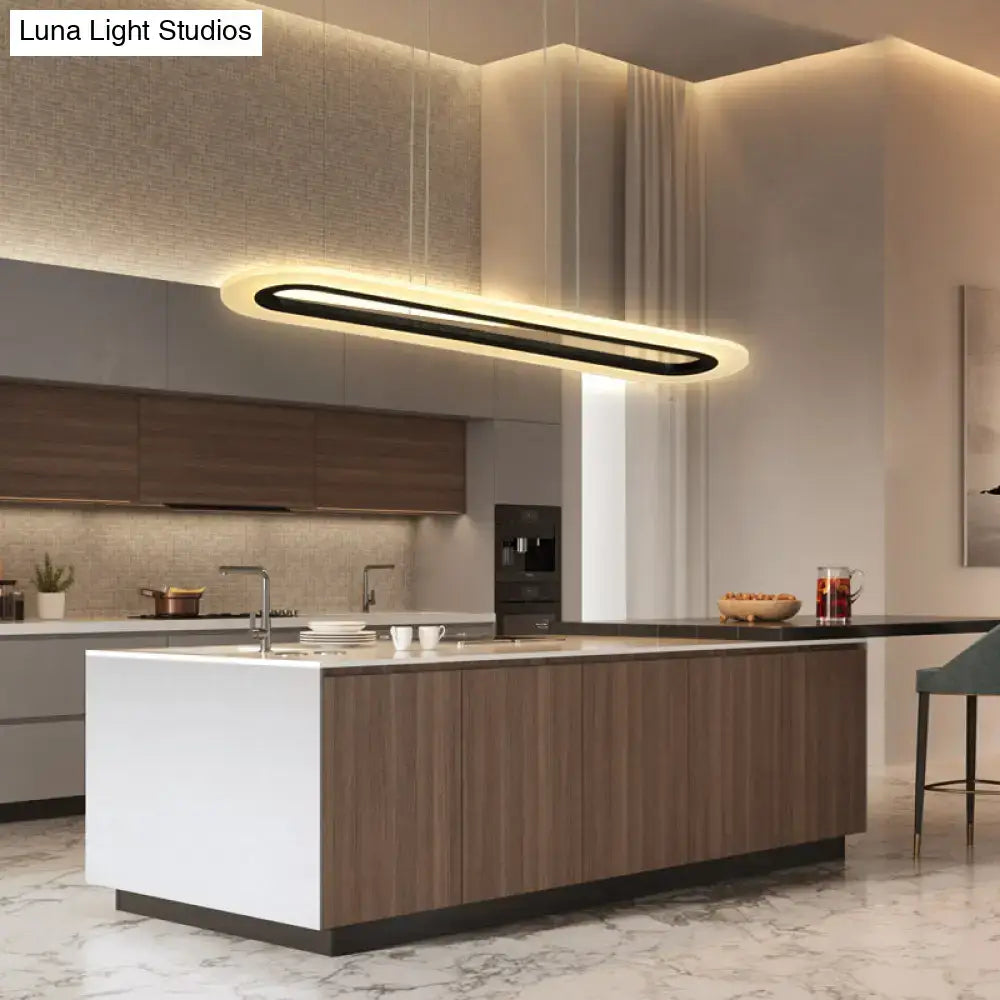 Modern black & white acrylic oblong light fixture kitchen pendant