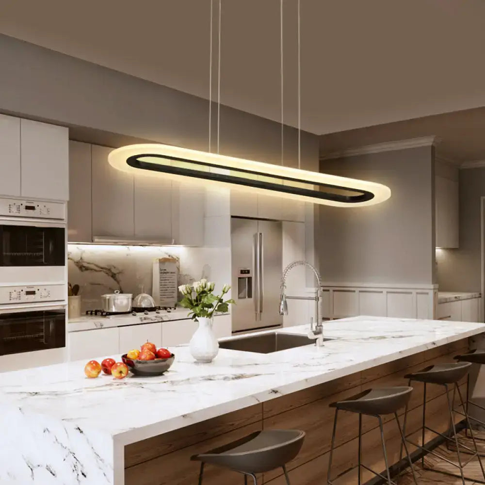 Modern black & white acrylic oblong light fixture kitchen pendant